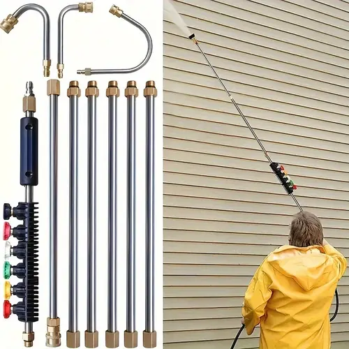 Pressure Washer Extension Wand 10 Pack, Power Washer Lance With 5 Atomization Nozzle Tips & 1 Curved Gutter Cleaner Rod, Pressure Washer Gun Not Included, For Gutter Roof Drainage Walls Cleaning #Summervibes，homeessentials