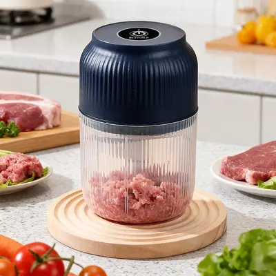 Electric Garlic Chopper, 4 Sharp Blades，Portable Veggie Chopper, 300ML Garlic Grinder Masher Onion Chopper, Blender to Vegetable, Cordless Food Processor for Ginger, Chili, Fruit, Meat, Spices, Beans, etc