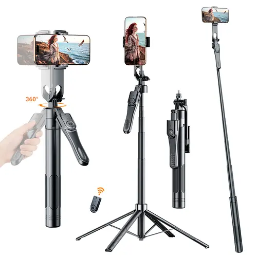 INFOJIFA 2026 New Upgraded All-in-1 360° Selfie Stick Mobile Accessory with 4-Legged Adjustable Tripod, Anti-Shock Gimbal, 1.8m Extendable Aluminum Alloy Body, Wireless Remote, Compact Silicone Button, for Vlogging, iPhone 17/16/15/14 & Android Phones, Ac
