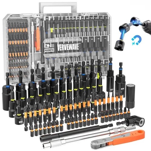 【ToolUpgrade】 86PC Magnetic Impact Nut Driver Set - Premium S2 Steel Metric & SAE Drill Bits, Sockets, Universal Sockets, Flex Extension, Stripped Screw Remover, Multifunctional Toolbox for Mechanics