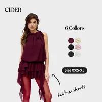Cider Chiffon Mini Dress – Halter Neckline Ruffled Ruched Bowknot Sexy Elegant Women's Date Night Party Clubbing Gown, Y2K Retro Slim Fit Short Dress for Summer SohoChic
