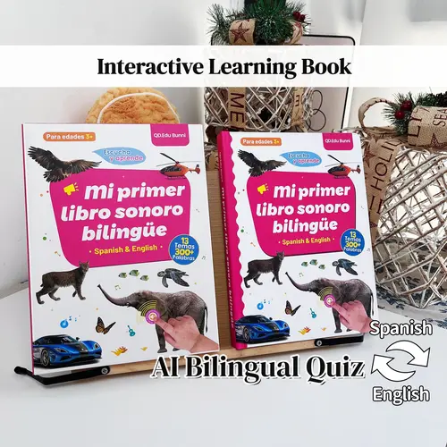 AI Interactive Learning Activity Book for Toddlers Ages 1-6 - Rechargeable, 13 Themes, Smart Quiz, Play Experience, Animal Sounds, Spanish, Songs for Engagement, Eco-Friendly Educational Language Toy