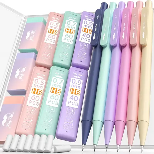 Mr. Pen Pastel Mechanical Pencil Assortment Kit Pencils - 6 Pack Stationery Writing Tools, 0.5/0.7/0.9mm, Lead Refills, Erasers, Aesthetic Look, Drawing Art Supplies for Students