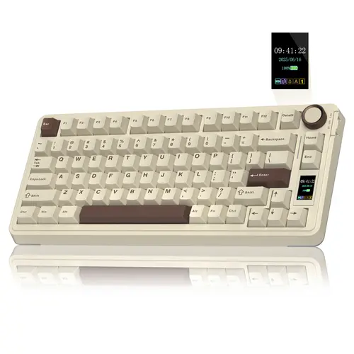 AULA S75 Pro 75% Compact QWERTY Wireless Mechanical Gaming Keyboard - Creamy Keyboard, Tri-Mode (Bluetooth/2.4G/Wired) Connection, Hot-Swappable, Interactive LCD Screen, Multifunction Knob, RGB Backlight, Long Battery Life, Multi-Device PC Accessory