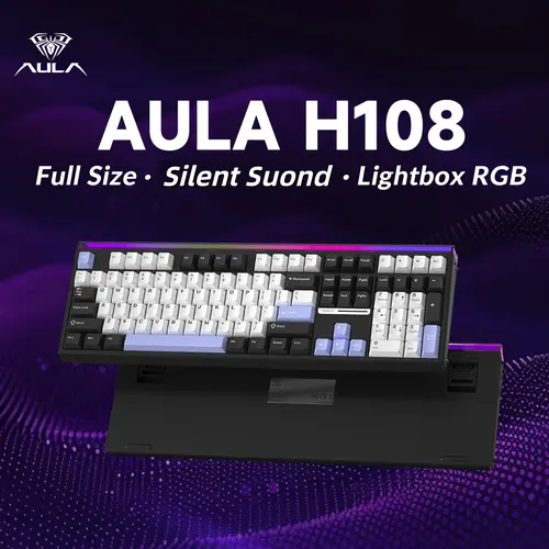 AULA H108 Full-Size Silent Mechanical Keyboard - Tri-Mode Bluetooth 2.4G Wireless, Silent Feather Switches, RGB Backlight - Black/White/Purple Options for Office Use, PC Accessories, Silent Keyboards