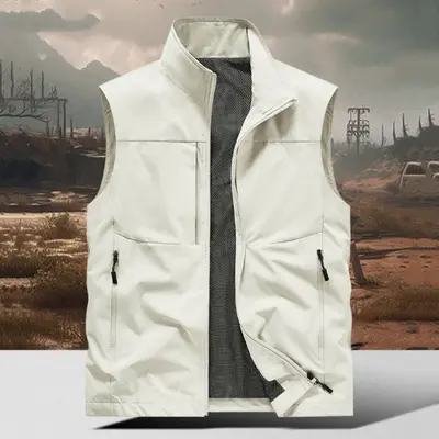 Spring/summer men’s vest, reversible with zipper for two ways to wear; breathable outdoor sports vest jacket; stylish fishing vest; suitable for all seasons; men’s casual loose-fit stand collar capless vest #SummerWins
