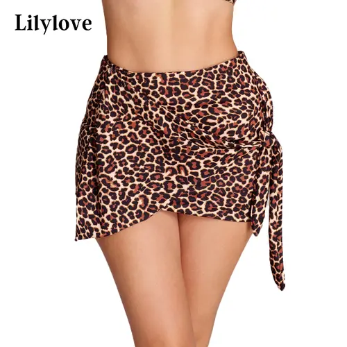 [Summer Clearance] Women's Lilylove Tummy Control Swim Skirt - Slim Fitting Ruched Cover Up Mini Skirt, Snatched Waist Shapewear Bottom, Leopard Print Swimming Essential,sohochic