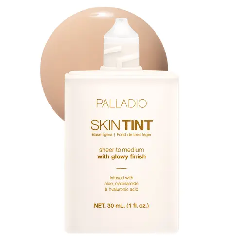 Palladio Tinted Skin Tint Foundation Bottle - Aloe, Niacinamide, Hyaluronic Acid, Sheer-to-Medium Coverage, Glowy Finish, Brightening, Blurring, Lightweight, Blendable, Clean Girl Makeup Beauty Product for Makeup Routine & Dream Face Glow Up