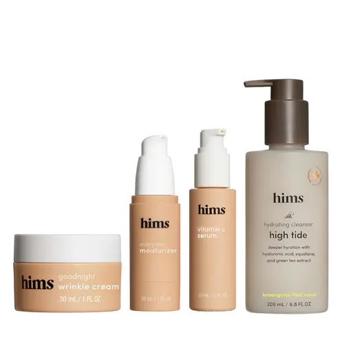 Hims Virtual Skincare Bundle - Nontoxic Beauty Face Care Products with Gentle Shea High Tide Cleanser for Cleansing, Hyaluronic Acid Vitamin C Serum, Repair-Focused Goodnight Wrinkle Cream, Hydrating Everyday Moisturizer