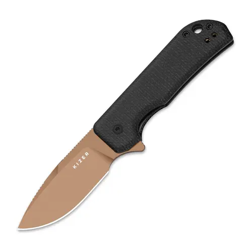 Kizer Nice Guy V3011T1 Camping EDC Cutlery - Black Micarta Handle, Sunset Metal PVD Coating, D2 Tool Steel Blade