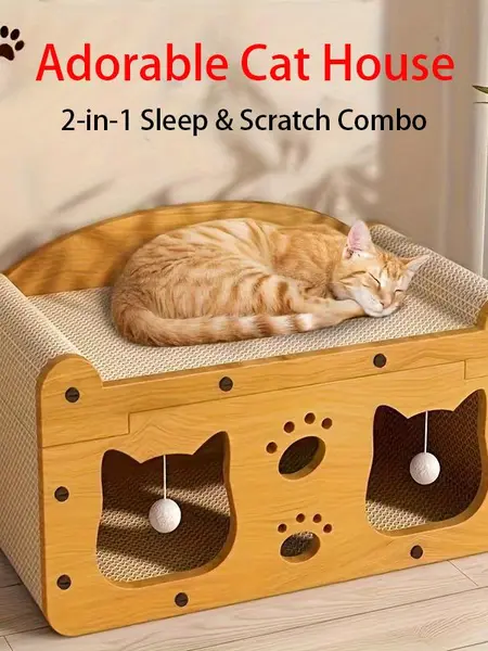 【Already have 10K favorites】2 in 1 Cat Bed withScratching Board Pet Furniture for Indoor Cats Suitable formultiple cats Durable Double Layer Design Cat Bed Stylishand Comfortable Cat Furniture for All Seasons Woodencat bed SummerVibes petlovers summervibe