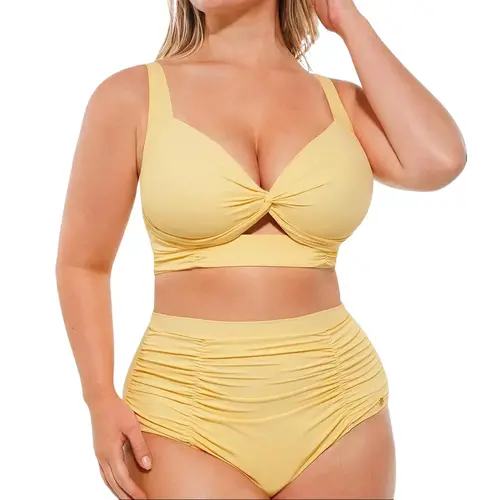 SHAPELLX Women's High-Waist Sculpting 2-Piece Bikini Set - Bust-Defining Crisscross Top, Modest Tummy Control Brief, Swim for Curves, Pool Ready Curvy Fit, Curves Are Beautiful Swimwear