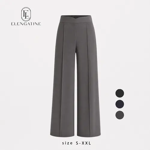 Elengatine Women's High-Waisted Straight Leg Basic Pants - Soft Knitted Lady's Bottoms, Elastic Waist Women's Clothes, Loose Fit Office Work Clothes for Business Casual, Daily Wear KBK0003, Casual Comfy Trousers,sohochic