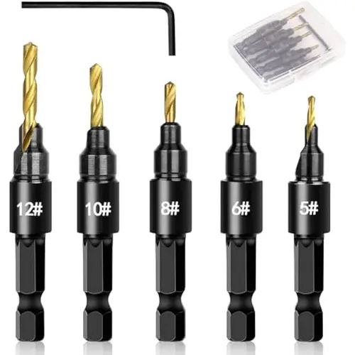 GJANSH 5PCS Countersink Drill Bit Set, Professional Brocas para Madera - Adjustable Wooden Drill Bit Set, Used for Wood Countersink Drill Bit with Depth Stop,Summervibes,fathersdaygift toolupgrade