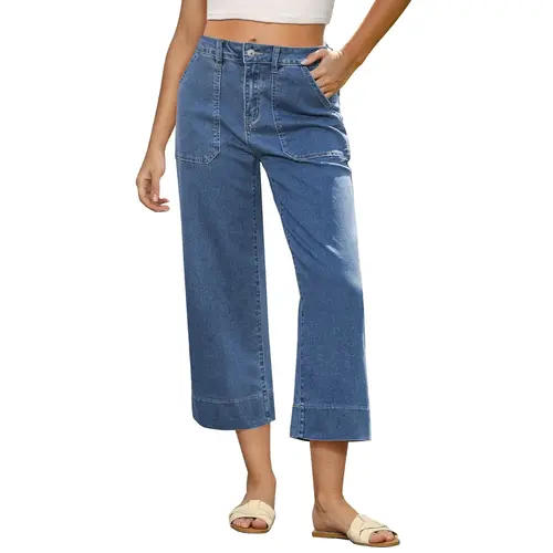 GRAPENT Women's Sculpting High-Waisted Cropped Pants, Stretchy Straight Leg Cotton Blend with Pockets for Summer, Cropped Jeans, Sculpting Jeans, Capri Pants, Denim Jeans,clothes for back to school,first day of school outfits,sohochic