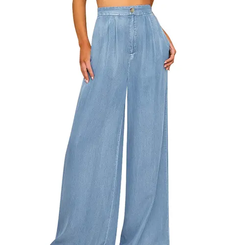 GRAPENT Women's High Waisted Wide Leg Jeans Palazzo Pants Lightweight Summer Beach Flowy Trousers Y2K Tencel Fabric Side Pockets Zipper Closure,sohochic