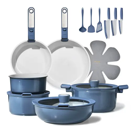 [Official]CAROTE 25pcs Ceramic Cookware Set Nonstick, Pots and Pans Set Non Stick, Non Toxic Cookware Detachable Handles, Dishwasher/Oven Safe, RV/Camping Cookware, Pan and Pot with Kitchen Utensils, Cobalt Blue