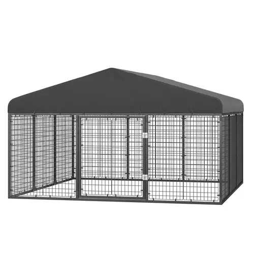 PETONY Large Escape-Proof Wire Mesh Steel Frame Dog Kennel - Heavy-Duty Enclosed Outdoor Enclosure, Double Safety Locks, Roofed Design