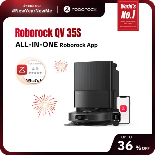Roborock Qrevo Series QV 35S Automatic Robot Vacuum and Floor Cleaning System - 10000Pa Suction, Self-Drying, Auto Washing, Self-Emptying & Refilling, 10mm Lifting, Smart Obstacle Avoidance, Cordless Cleaning, Clean Floors Solution