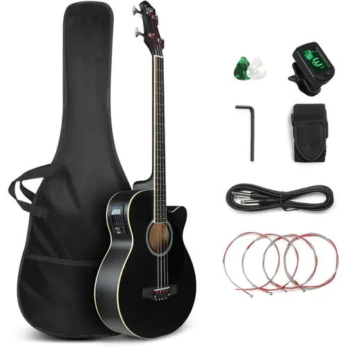 GLARRY Full Size 4-String Basswood Acoustic-Electric Bass Guitar Beginner Kit - Cutaway Shape, Onboard Tuner, Low-Battery Display, Bag, Strap, Picks, Strings, Plug Into Amp (TikTok Shop Back to School)