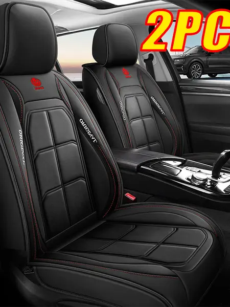 2PCS Waterproof Leather Car Seat Covers (Black with Red Stitching) - Full Coverage Car Seat Protectors, Spill-Proof Auto Accessories, Vehicle Interior Protection & Style Enhancements, Vehicle Accessories, Car Seats Cover, Front Seat Covers,toolupgrade