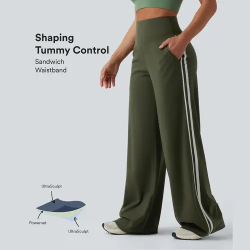 Halara UltraSculpt™ High Waisted Tummy Control Color Block Stripes Yoga Baggy Pants with Pockets