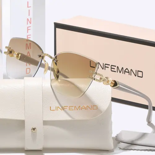 Linfemand Unisex Luxury Frameless Gradient High Quality Stylish UV400 Sunglasses, Unique Metal Craft Decorative Temples, Summer Party Gift, Trendy Sunglasses, Fashionable Sunglasses, Rimless Sunglasses