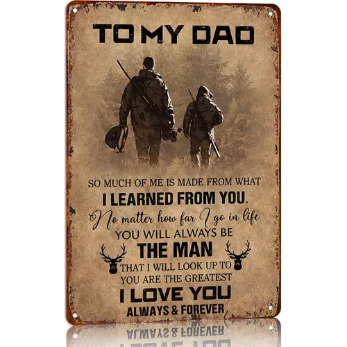 To My Dad Vintage Metal Wall Plaque - Western Decor Hanging with Pre-Drilled Hang Holes, Father-Son Hunter Themed Gift for Farmhouse Living Room (Turns Words into Decor),sohochic