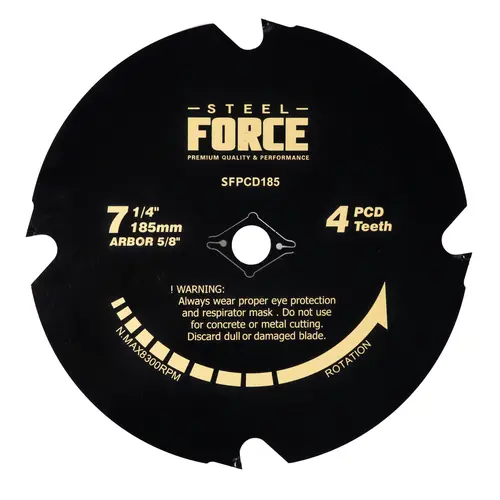 Steel Force CRPCD185 7-1/4" 4-Teeth Polycrystalline Diamond-Tipped (PCD) Cutting Blade, Hardie Blade for Fiber Cement, Laminate Flooring with Accuracy, Precision Cutting, Flooring Cuts, Durability, Diamond Cutting Blade Laminate Cutters