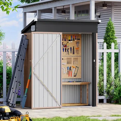 Aoxun 5‘x3‘/3'x2' Durable Garden Metal Storage Shed with Lockable Doors, Steel Utility Tool Shed for Patio, Backyard, Brown, Durable Garden Shed Rainproof Sunproof Roof, Outdoor Storage, Garden Tool Haven