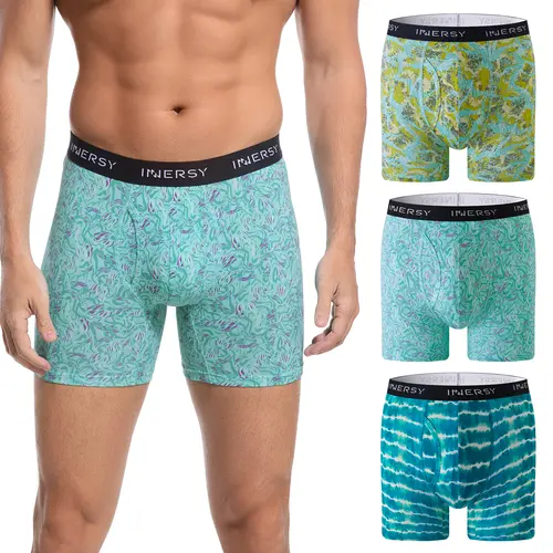 INNERSY Menswear Men’s Cotton-Spandex Printed Boxer Briefs 3-Pack, Smooth, Elastic, Breathable Underwear, All Over Print Men's Boxer Briefs, 3-In-1 Box Set Men's Boxer Briefs Basic Medium