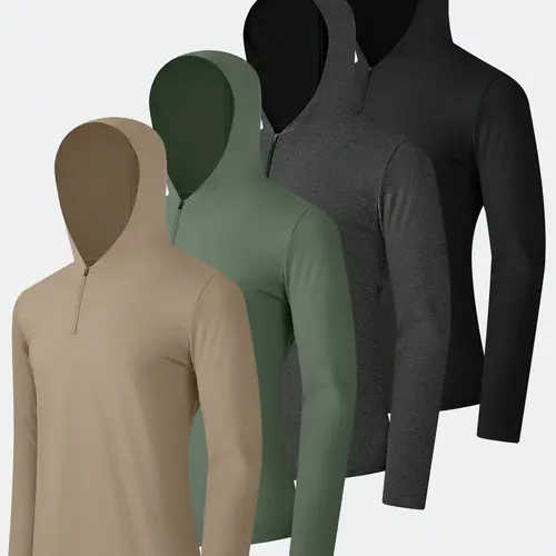 4 Pack Men's Quarter Zip Hoodies, Long Sleeve Performance Sports Hoodie Activewear Sets, Gym Clothes & Quarter Zip Outfits for Workout Running, Menswear for Athletes, Performance Men's Sports Hoodie