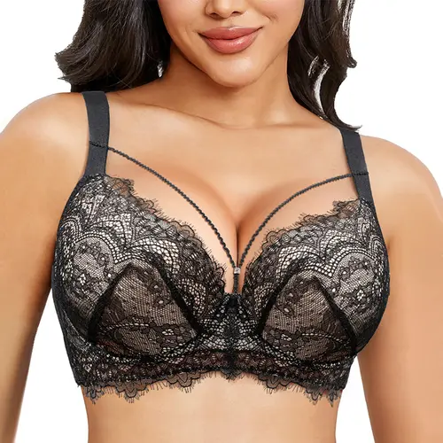 WMBras Sexy Lace Bras for Women Plus Size Push Up Bra Full Coverage Underwire Bra Buttery Soft Deep V Everyday Tshirt Bra