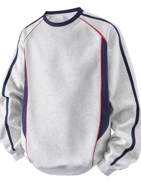 Men's Quilted Patchwork Hoodless Modern Sweatshirt, Menswear Sporty Chic Unisex Crew Neck Pullover, Casual Colorblock Loose Comfy Fit Long Sleeve Top