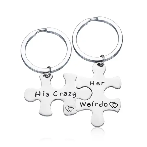 Stainless Steel His Crazy Her Weirdo/His Queen Her King Couples Keychains Set,Personalized Couples Jewelry,Gift for Boyfriend Girlfrien
