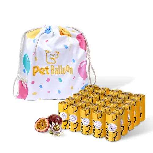 Passion Fruit Scented Pet Waste Bags - Leak-Proof, Extra Thick & Large, 365 Count Pack, Yellow Velcro Pet Accessories, Puppy Essentials for Walking & Cat Litter