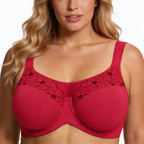 HSIA Dahlia Sexy Lace Plus Size Unlined Full Coverage Embroidery Underwire Bra Wide Anti-Slip Straps Breathable Support for Comfort Fit Women