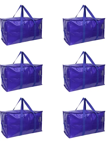 6 Pack Moving Bags, Collapsible Zippered Storage Bags with Handles, Waterproof Foldable Organizers for Clothes, Bedding, Home, Office and Travel, Space-Saving Household