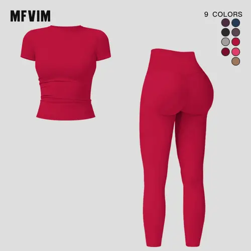 Women’s Solid Color Top & High Waist Leggings Sports Set by MFVIM Casual, Comfortable, Breathable Two Piece for Yoga, Gym, Workouts, Running, Ladies’ Gym Sportswear for All Seasons, Yoga Clothing Set,back to school,back to school haul,sohochic