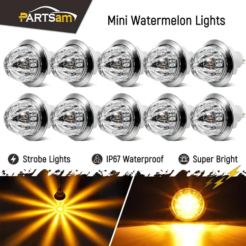 Partsam 3/4 inch 10Pcs LED Watermelon lights with Plastic Lens, Side Marker Lights, Turn Signal Indicators Clearance Lights,  Waterproof for Cars Trucks Trailers Pickup RV