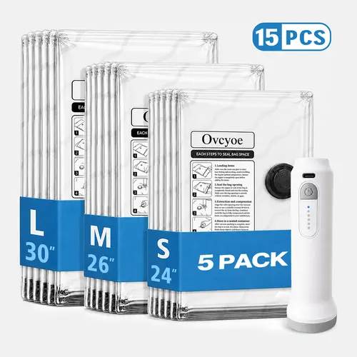 [2026 Upgraded]X7 Cordless Travel Vacuum Bag SetVacuum Bags for Travel withRechargeable air Pump, 15 Pack Carry-on Size Compression Packing Bags forLuggage and Suitcase, Space Saver forClothes and Clothing Travel ZipperPouches