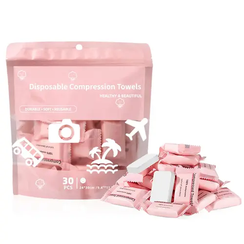 Alcohol-Free Disposable Compressed Towel Tablets - 30 Portable Adult Skincare Tools for Face & Hands, Camping - Ideal for Facial Cleansing, Makeup Removal, Home Use