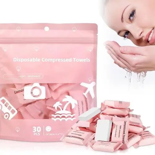 Silky Biodegradable Disposable Facial Towel Wipes - Extra Thick, Soft, Large Size, Alcohol-Free, Hypoallergenic Makeup Remover Towelettes for Sensitive Skin, Travelers (30 Count, Portable Quick Clean)