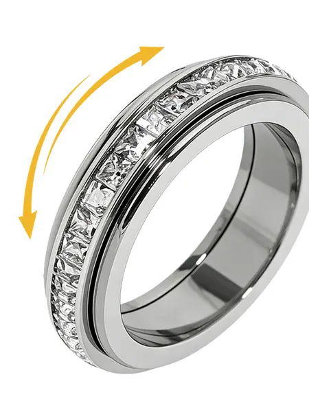 Anxiety Rings for Women and Men Titanium Steel Spinner Fidget Band Rings with Cubic Zirconia for Stress Relief and Wedding Promise Comfort Fit Size 5 to 12