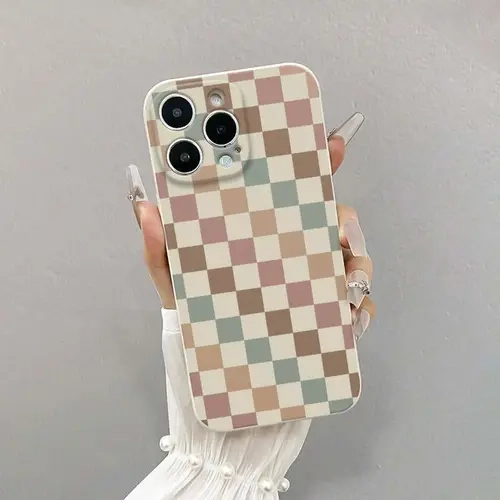 Vintage White Checkered TPU Phone Case, Anti-Drop Full Coverage Precision Protector for iPhone 17 Pro Max/17 Air/16 Plus/15/14/13/12/11/Xs with Reinforced Edges, Durable Fashionable Phone Accessories (HMF42)