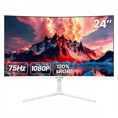 CRUA 24 Inch 100Hz FHD Curved 2800R Gaming Monitor White - 1080p, 120% sRGB, 178° View Angle, HDMI/DP, VESA Wall Mount, FHD Screen (Gaming & Office Use),summerwins