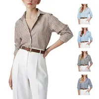 Siliteelon Striped Button Down Shirts Long Sleeve for Women Classic Dress Shirts for Fall and Winter Old Money Outfits Collared Basic Office Work Tops with Pocket Comfy Business Casual & Chic | Designer Style Inspo