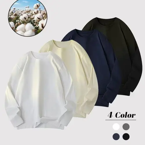Men's 3-Pack Oversized Plain Round Neck Long Sleeve Tops - 100% Cotton, Warm, Soft, Breathable, Perfect for Spring & Fall Casual, Layered Outfits Comfy Menswear Tops