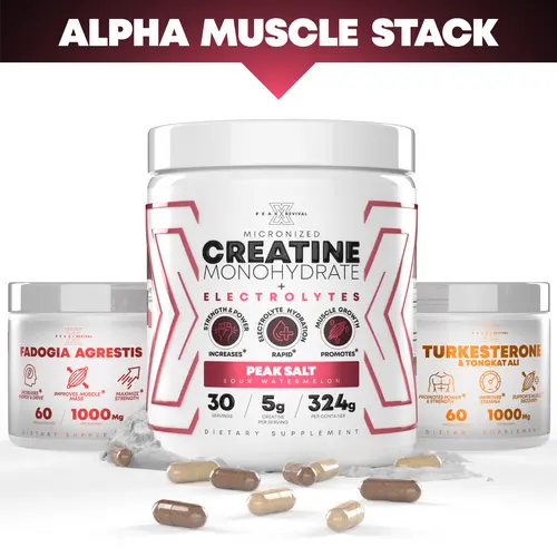 Peak Revival-X Alpha Muscle Stack - All Natural Testosterone Booster & TRT Alternative, Edible Sugar Free Gluten Free Fitness Supplement with Micronized Creatine Monohydrate for Men’s Muscle, Strength & Performance Support (Plant Based Dietary Healthcare)