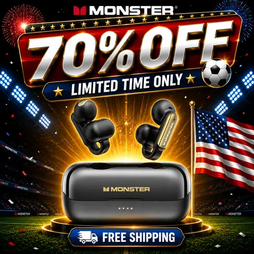 Monster Clip-On Open-Ear Wireless Earphones - Bluetooth 6.0, ENC Mic, Ultra-Light Secure Fit, Small-Ear Friendly, Gym Sports Use, Hi-Fi Stereo Audio, 165H Playtime, Remote Control, Bluetooth 5.4 Quick Pairing, Electronic Audio Headset